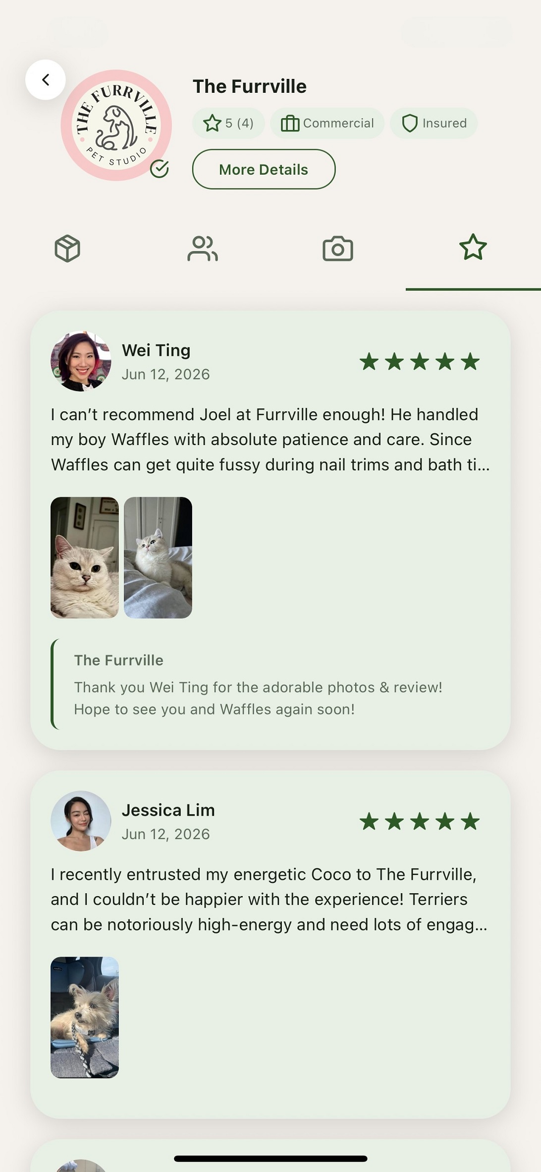 Verified customer reviews with photos and shop replies